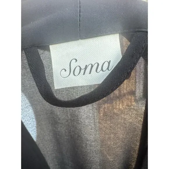 SOMA Black Sheer Chiffon Satin Sleeves Short Robe Kimono SZ L/XL Sensual Classic